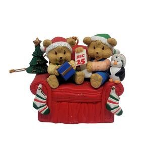Vintage 1997 Westmar Christmas Ornament Bears and Penguin Opening Presents